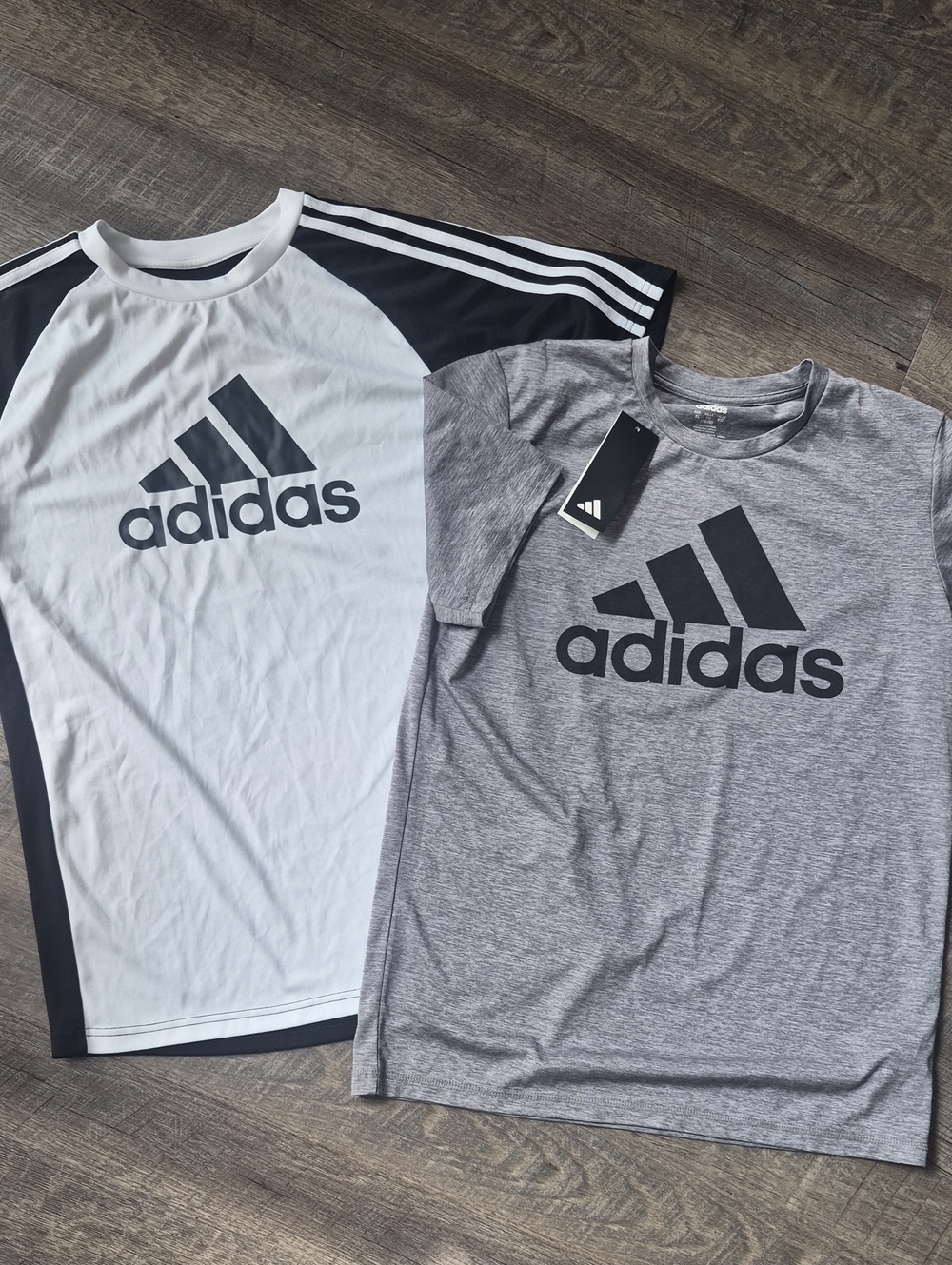 adidas Short Sleeve Performance Tees in White & Gray with Black Logos